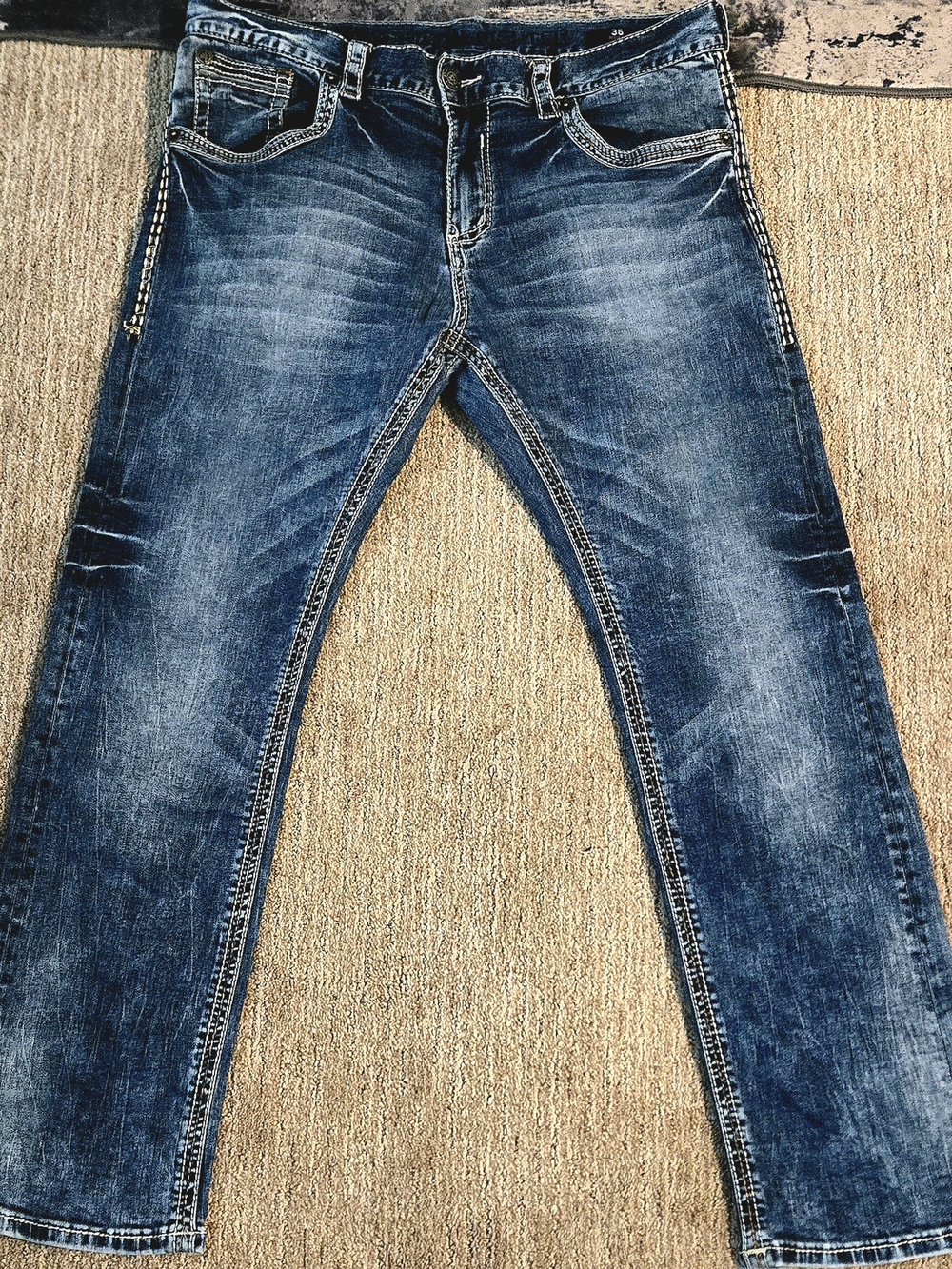 Buckle American Fighter Men's Blue Washed Jeans Size 36